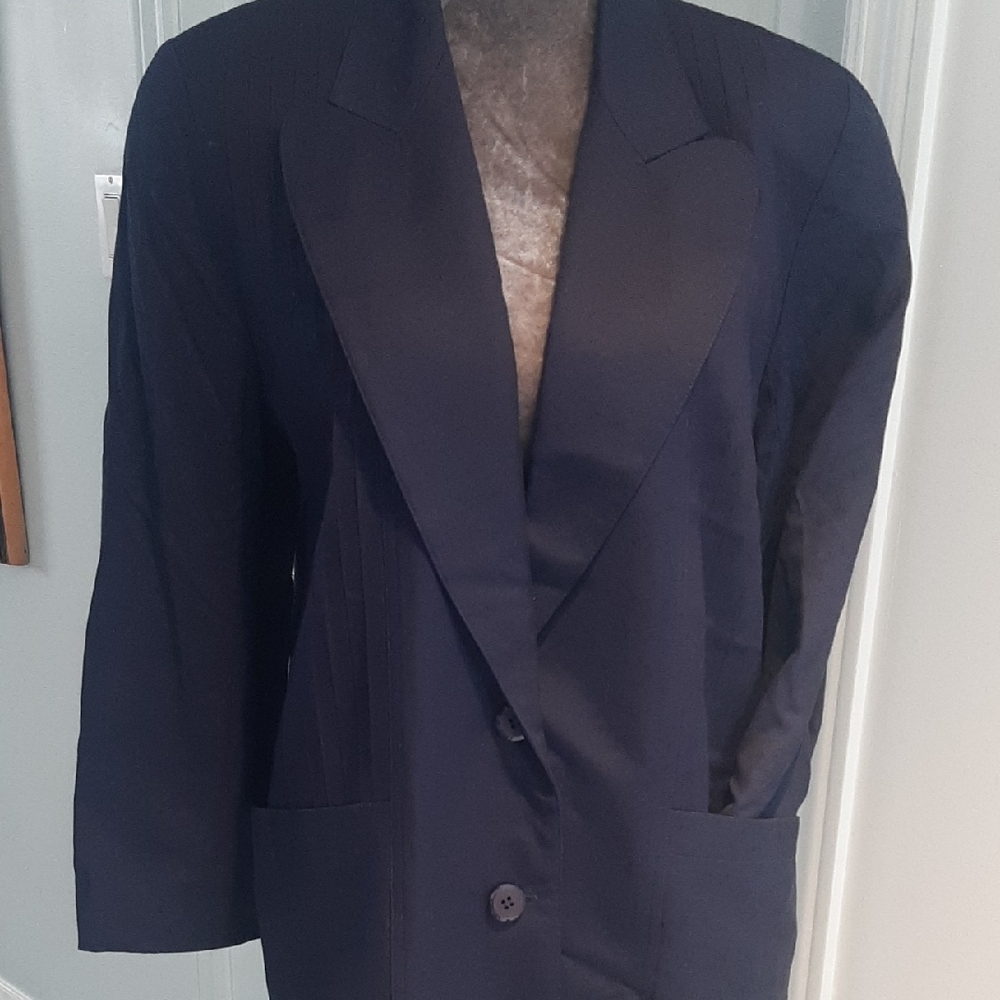 2 BDL💖VINTAGE Simon Chang NAVY➕GREEN/BROWN LINED TUNIC LENGTH JACKETS Sz 6, 8 - Picture 4 of 16
